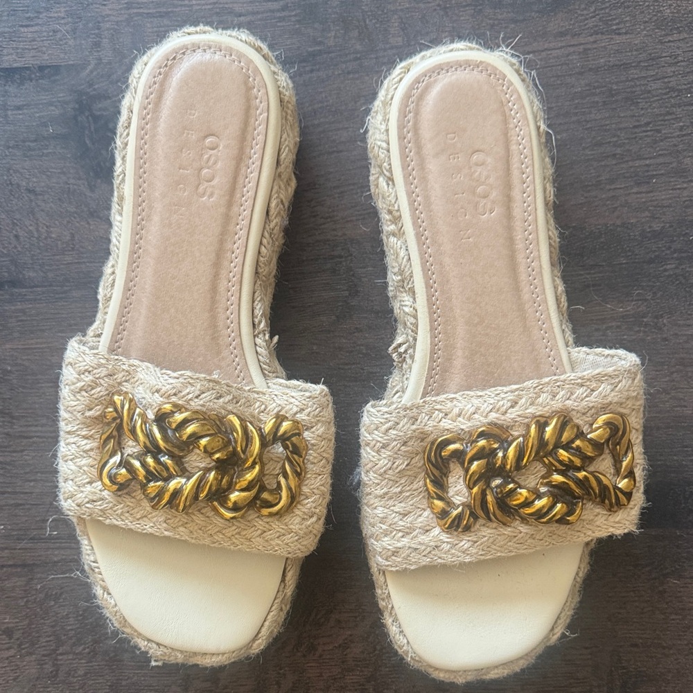 ASOS Gold and Tan Slide Sandals